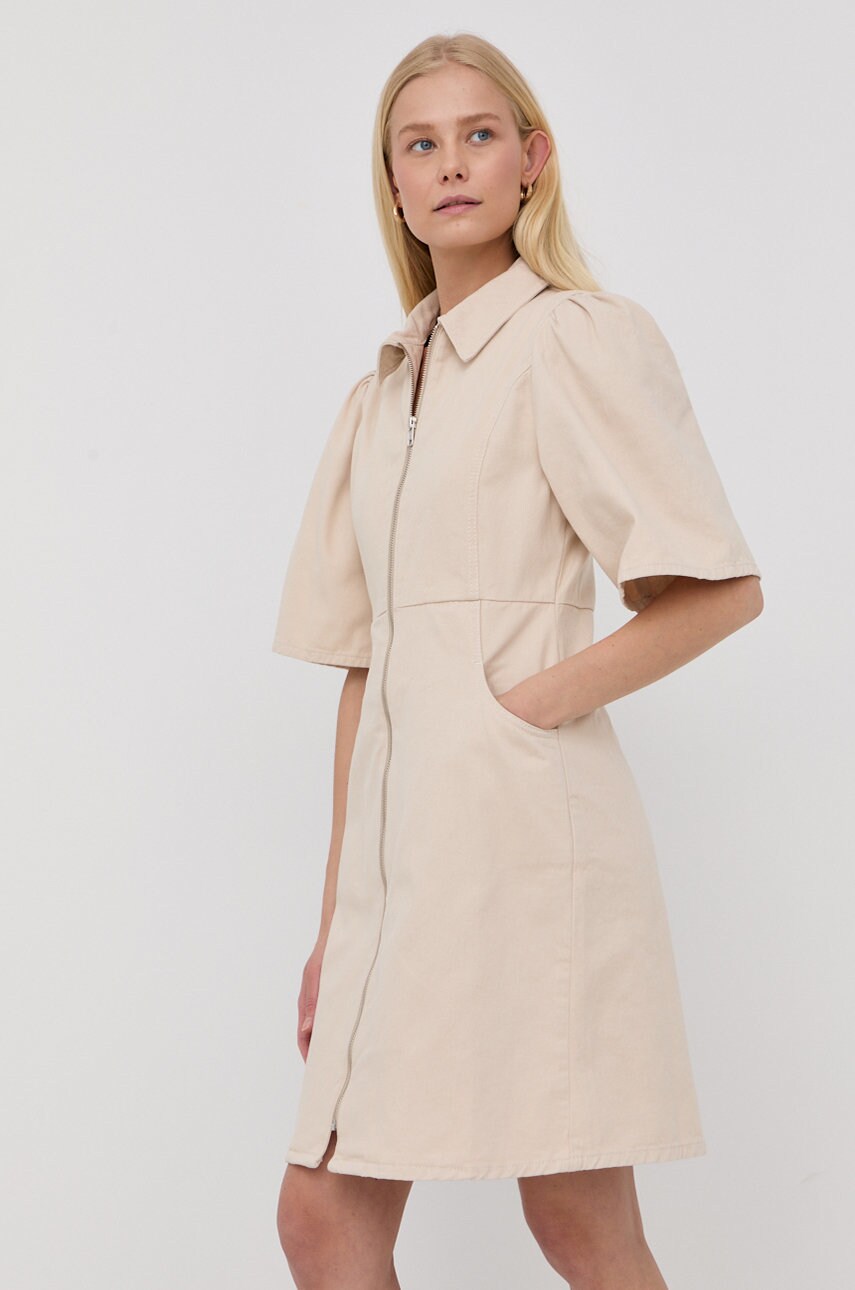 Gestuz rochie din bumbac culoarea bej, mini, mulata