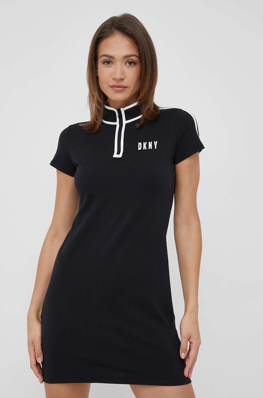 

Рокля Dkny в черно къс модел със стандартна кройка, Черен