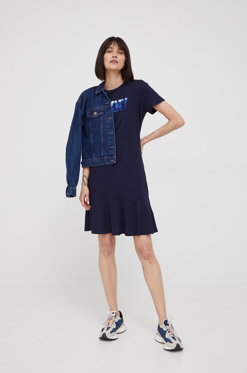 

Хлопковое платье Dkny цвет синий mini прямая