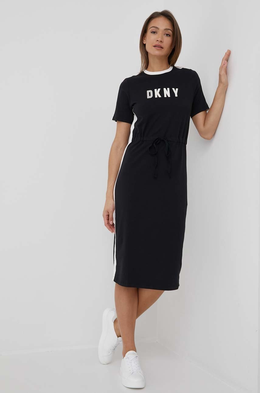 

Рокля Dkny в черно среднодълъг модел със стандартна кройка, Черен