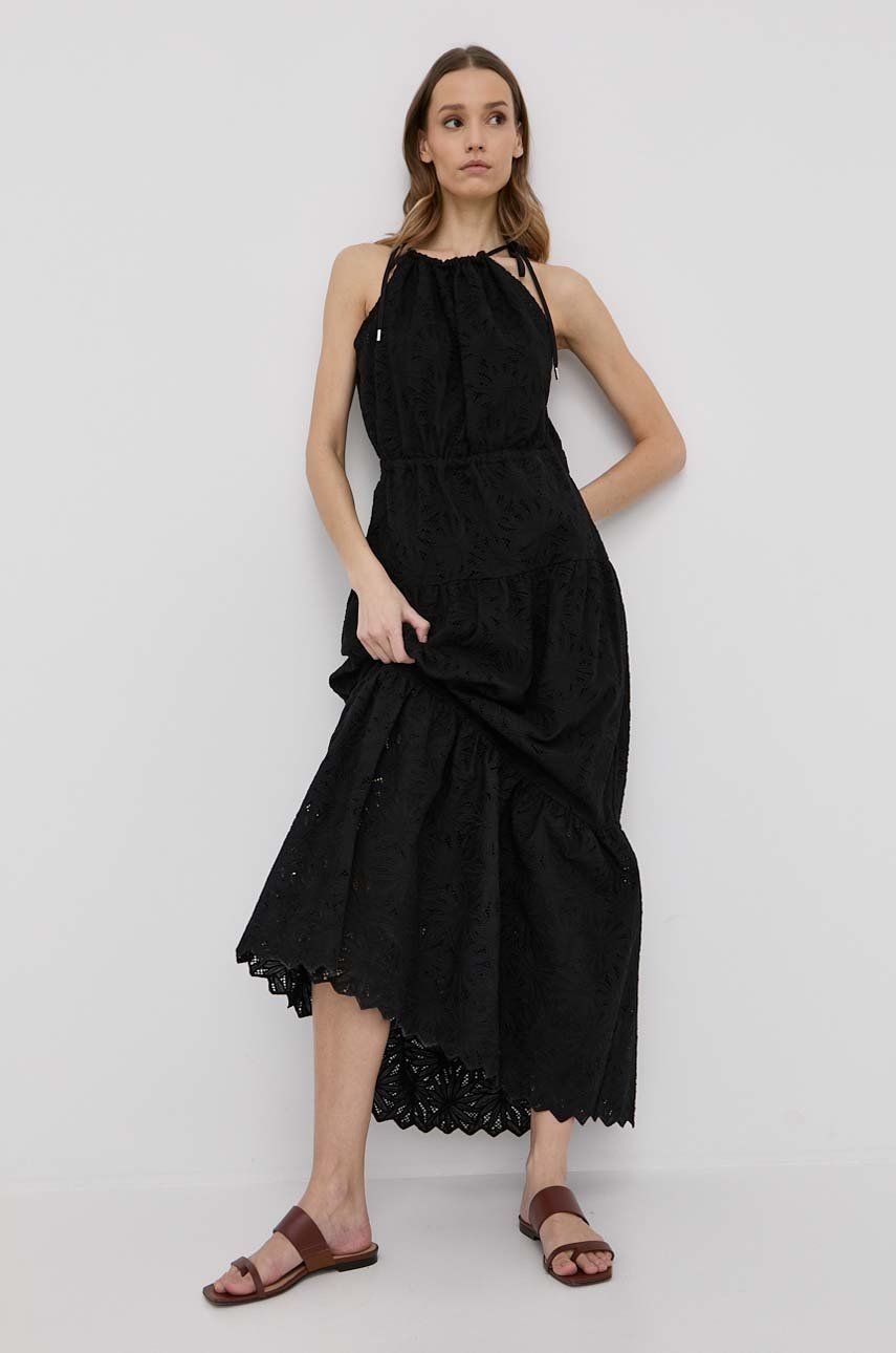 MICHAEL Michael Kors rochie din bumbac culoarea negru, maxi, evazati answear.ro answear.ro