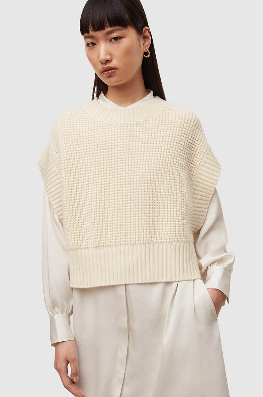 

Сукня та светр з вовною AllSaints колір бежевий midi oversize