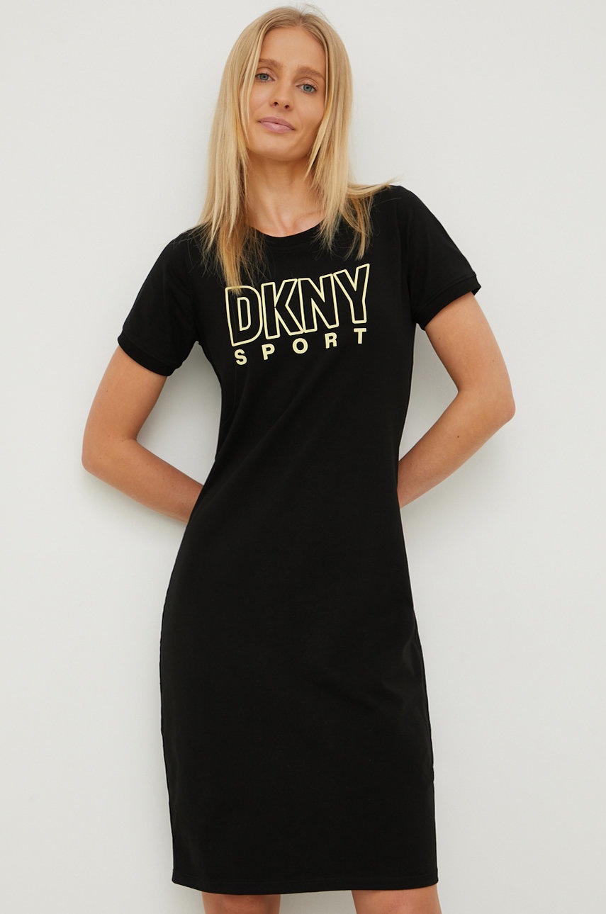 

Рокля Dkny в черно къс модел със стандартна кройка, Черен