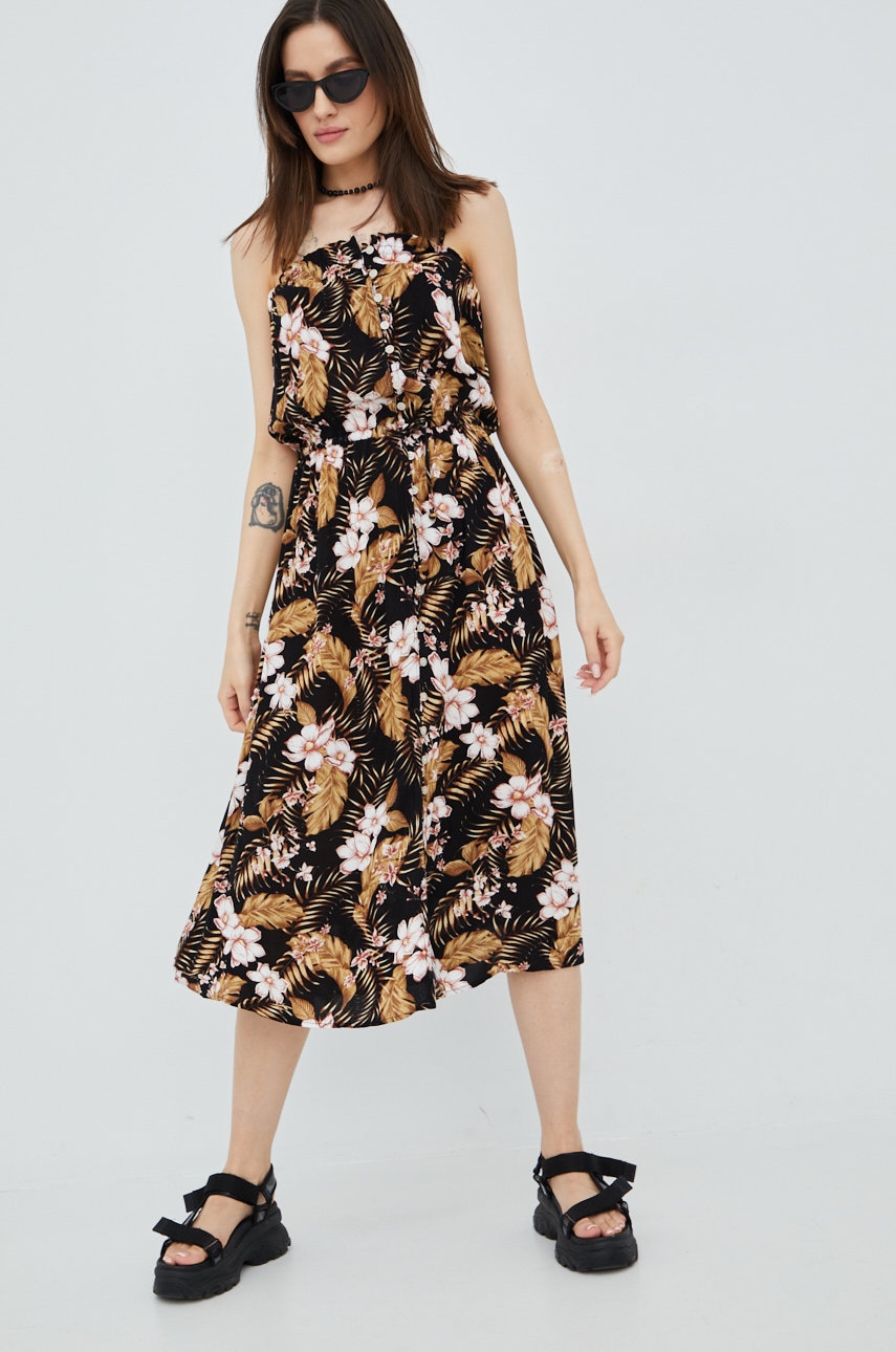 Rip Curl rochie culoarea negru, midi, dreaptă