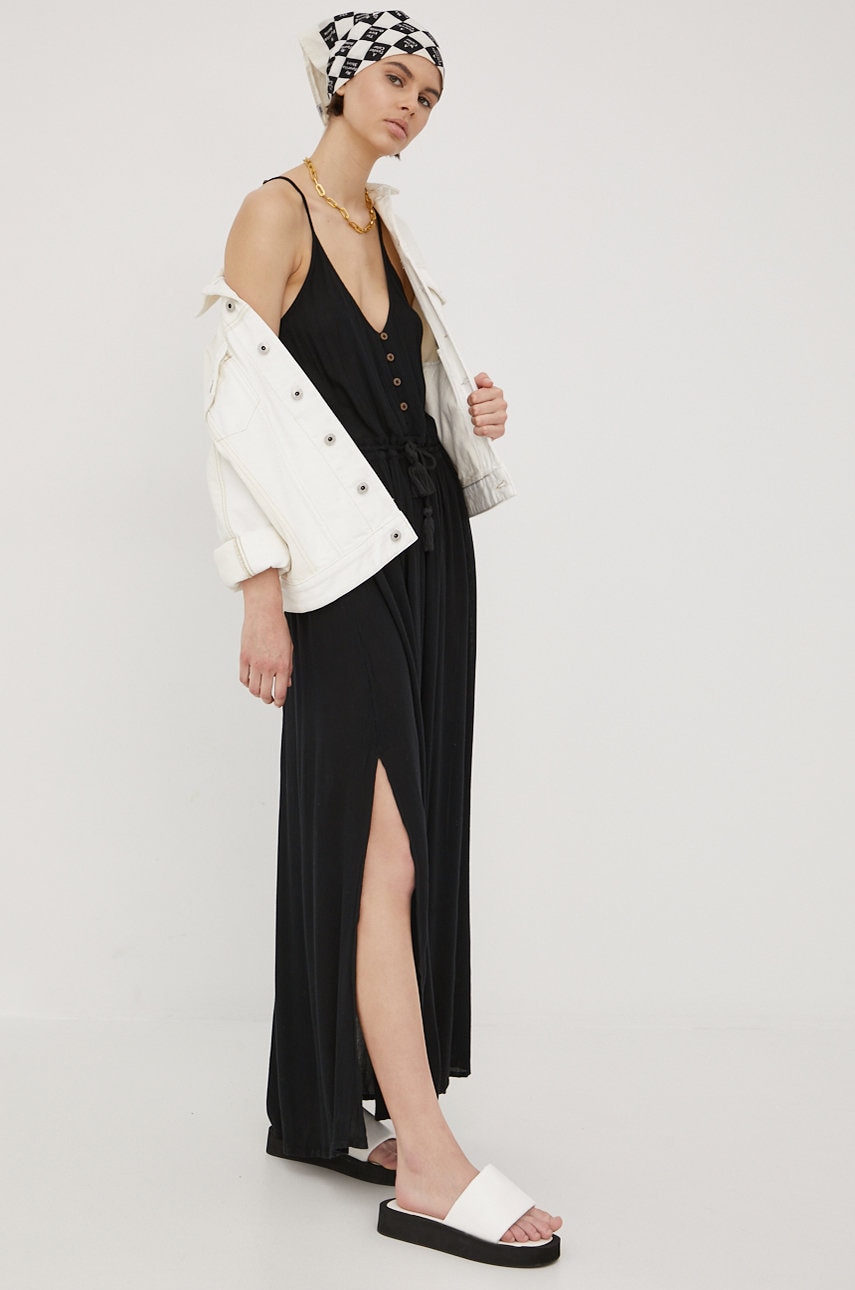 Rip Curl sukienka kolor czarny maxi rozkloszowana