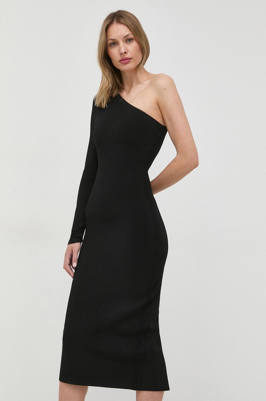 Šaty Victoria Beckham černá barva, midi - černá -  73% Viskóza