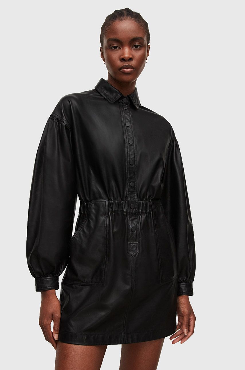 AllSaints rochie de piele culoarea negru, mini, drept 2022 ❤️ Pret Super answear imagine noua 2022