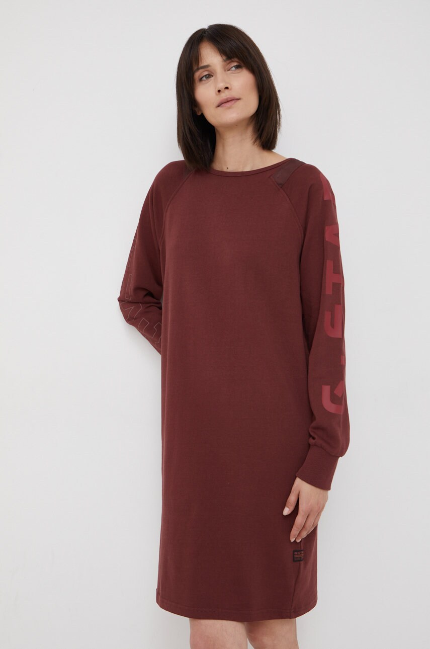 G-star raw rochie din bumbac culoarea bordo, mini, drept