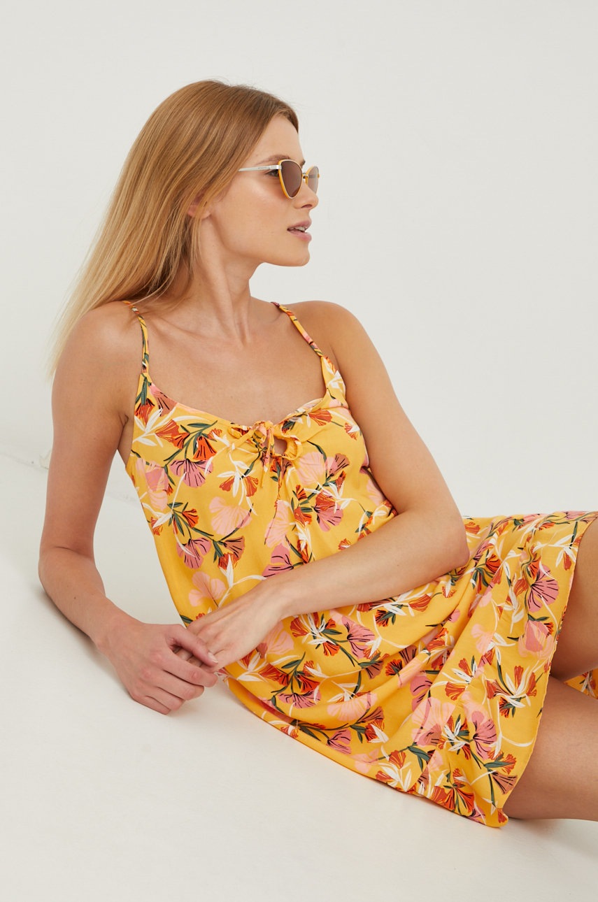 

Рокля Roxy X Stella Jean в жълто къс модел разкроен модел, Жълт