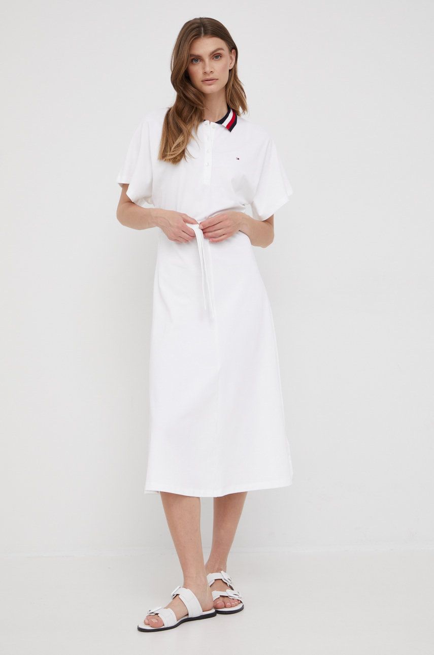 Tommy Hilfiger sukienka kolor biały midi rozkloszowana