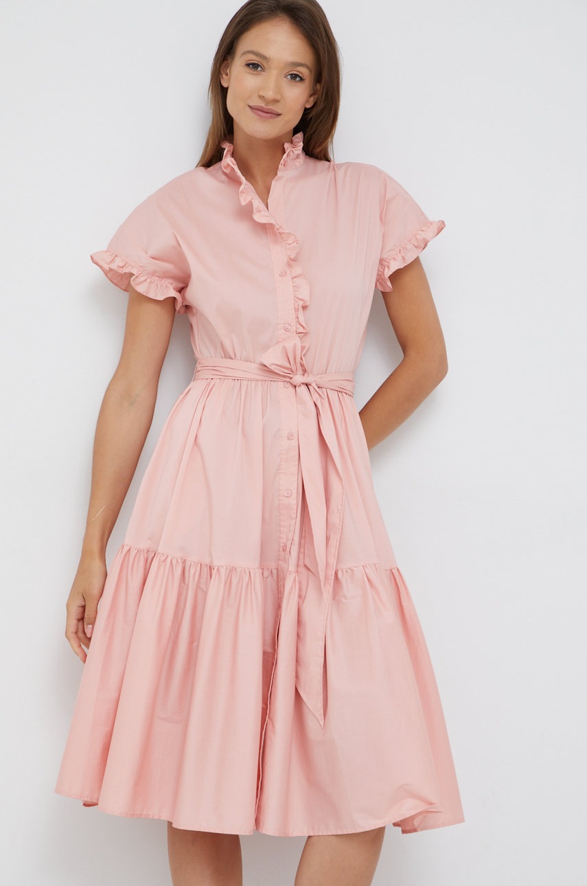 

Сукня Lauren Ralph Lauren колір рожевий midi розкльошена