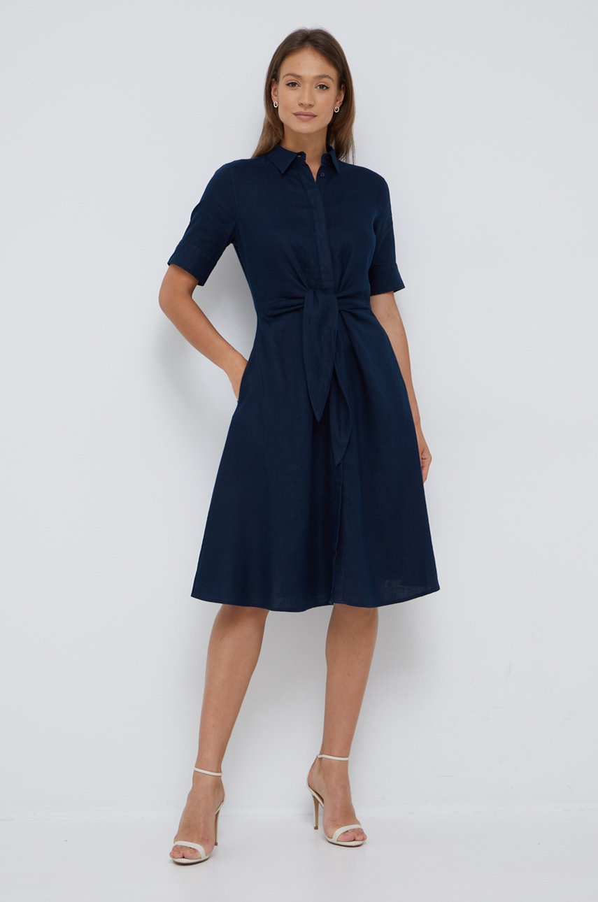 

Льняное платье Lauren Ralph Lauren цвет синий midi расклешённая