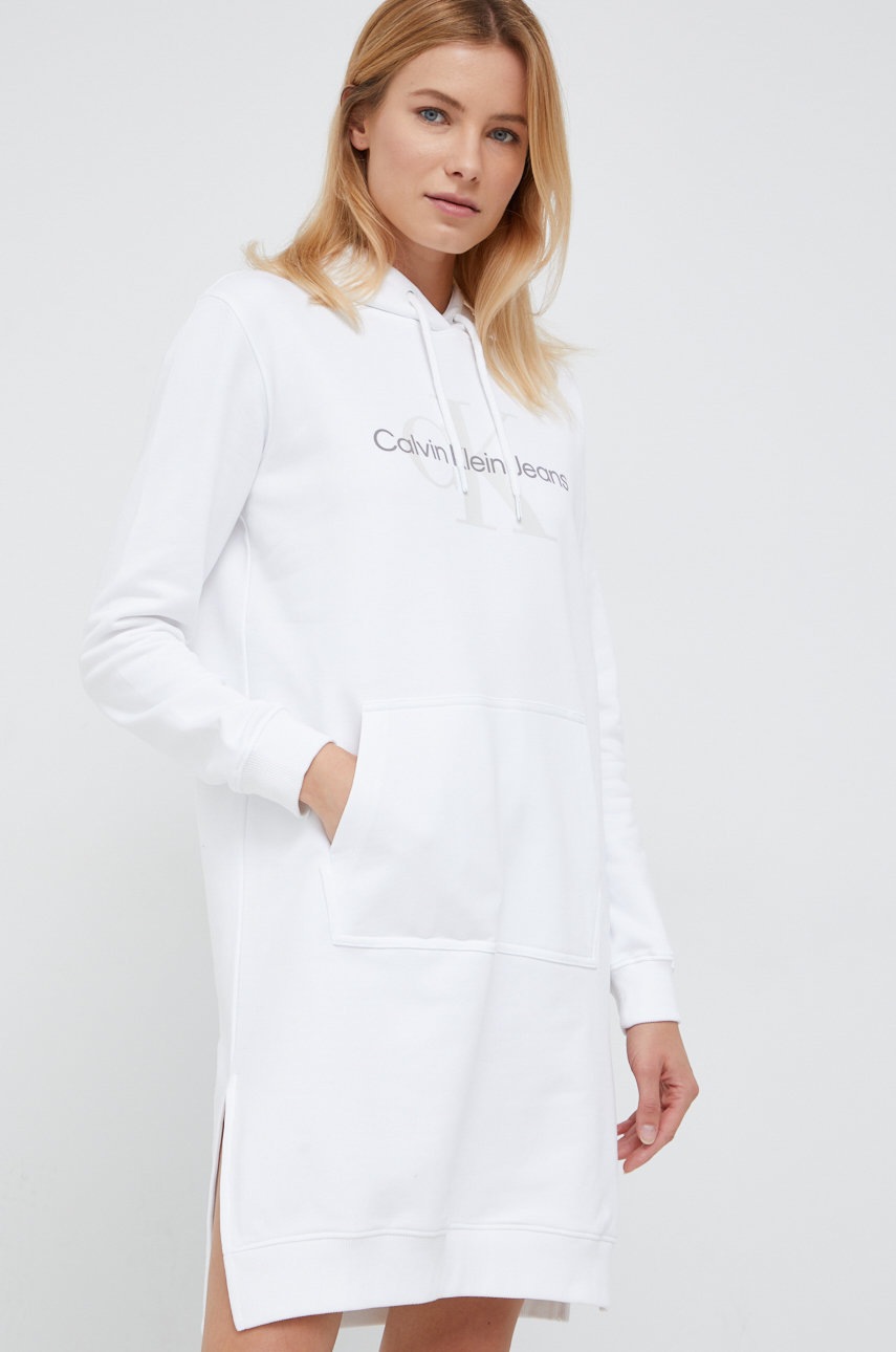 

Памучна рокля Calvin Klein Jeans в бяло къс модел със стандартна кройка, Бял