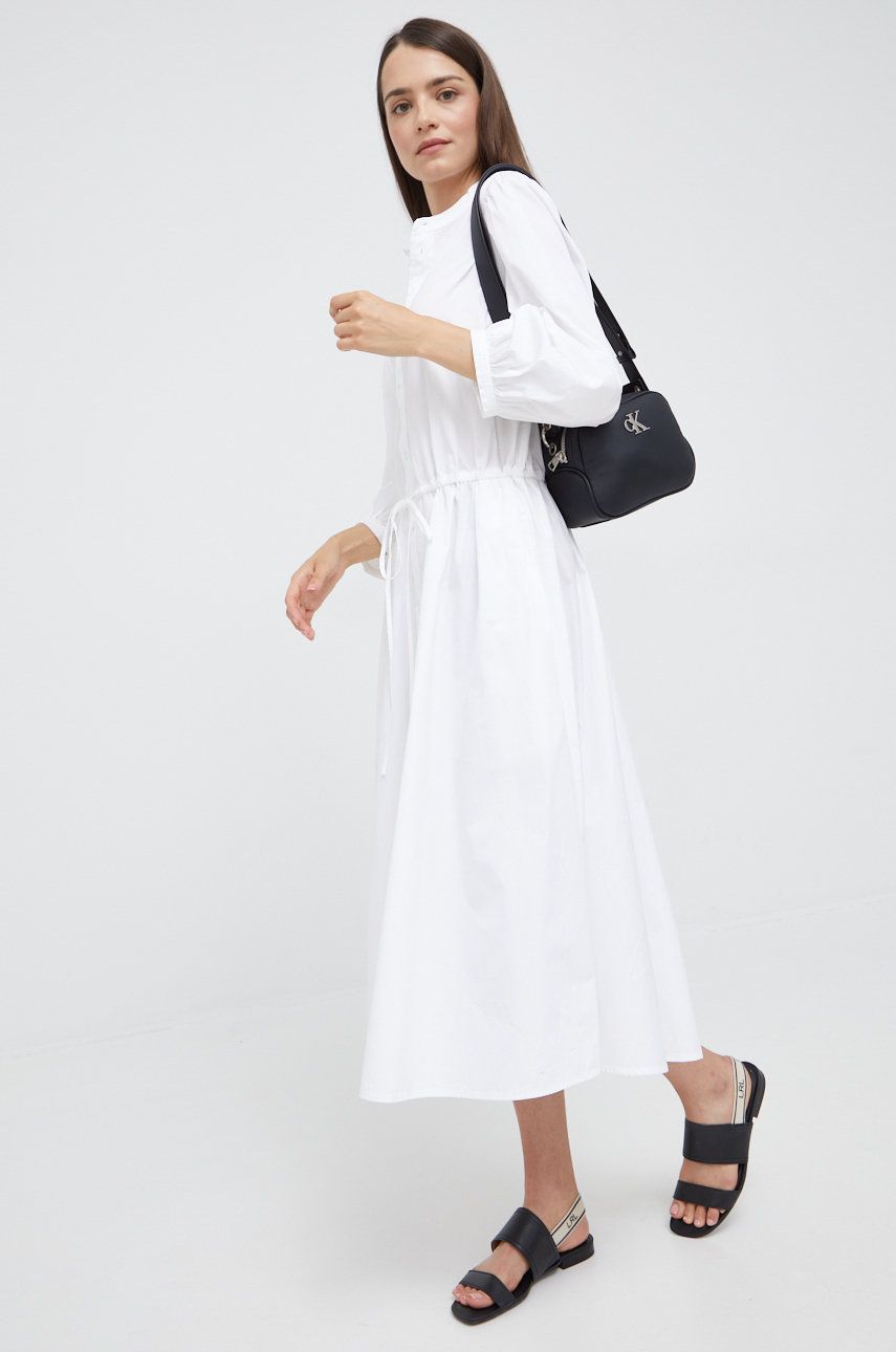 Polo Ralph Lauren sukienka bawełniana kolor biały midi rozkloszowana