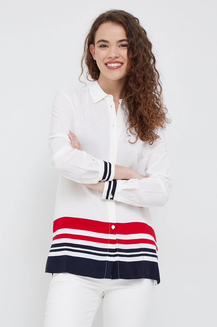 

Риза Tommy Hilfiger дамска в бежово със стандартна кройка с класическа яка, Бежов