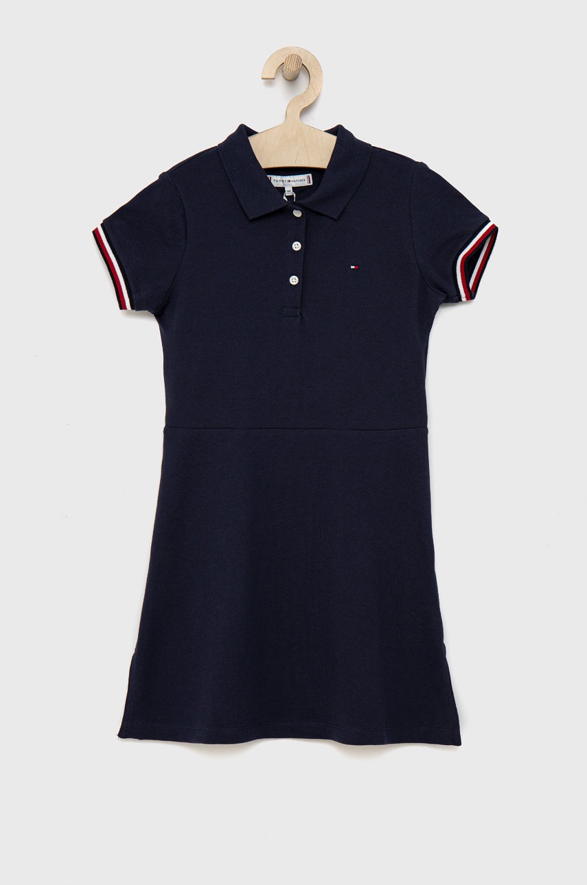

Детска рокля Tommy Hilfiger в тъмносиньо къс модел разкроен модел, Тъмносин