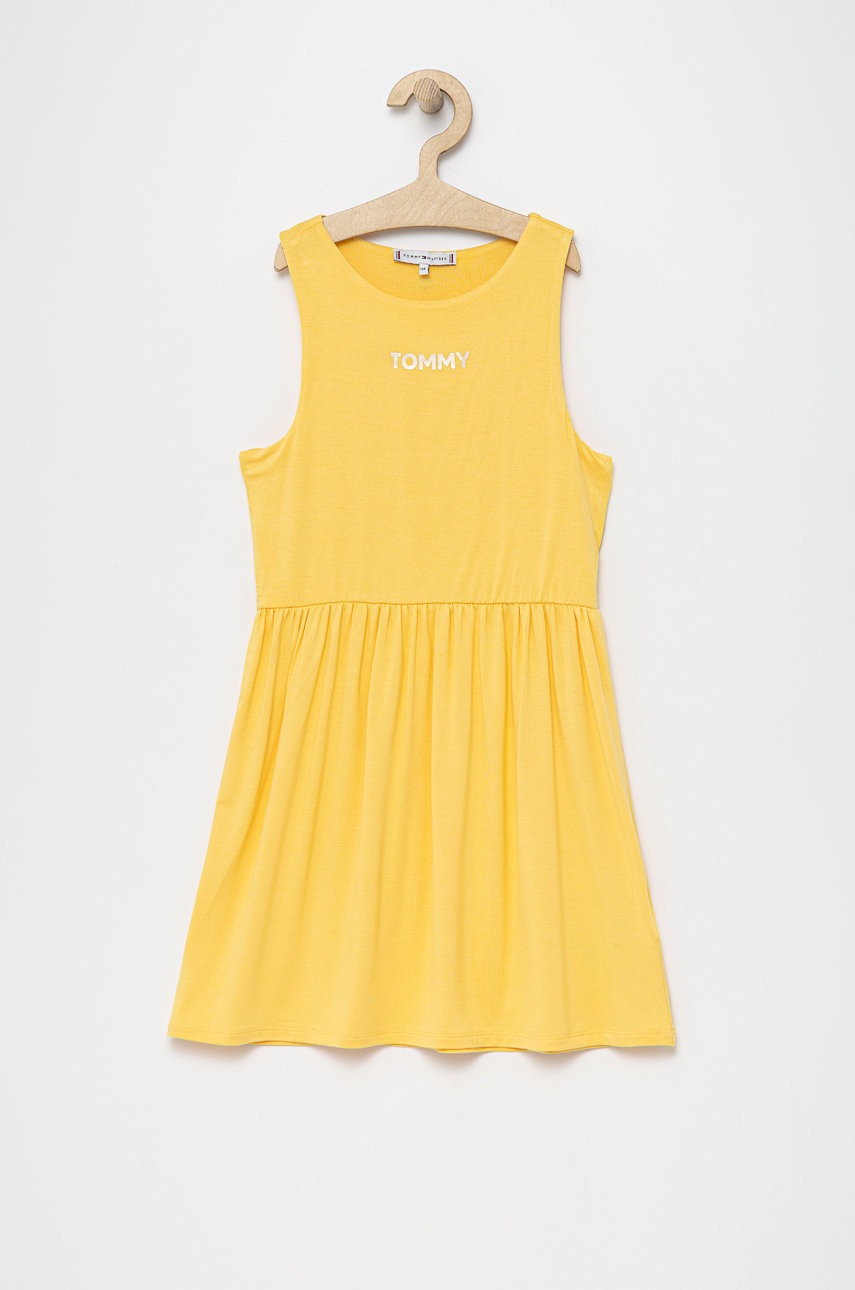 Детское платье Tommy Hilfiger цвет жёлтый mini расклешённое Детское платье Tommy Hilfiger цвет жёлтый mini расклешённое