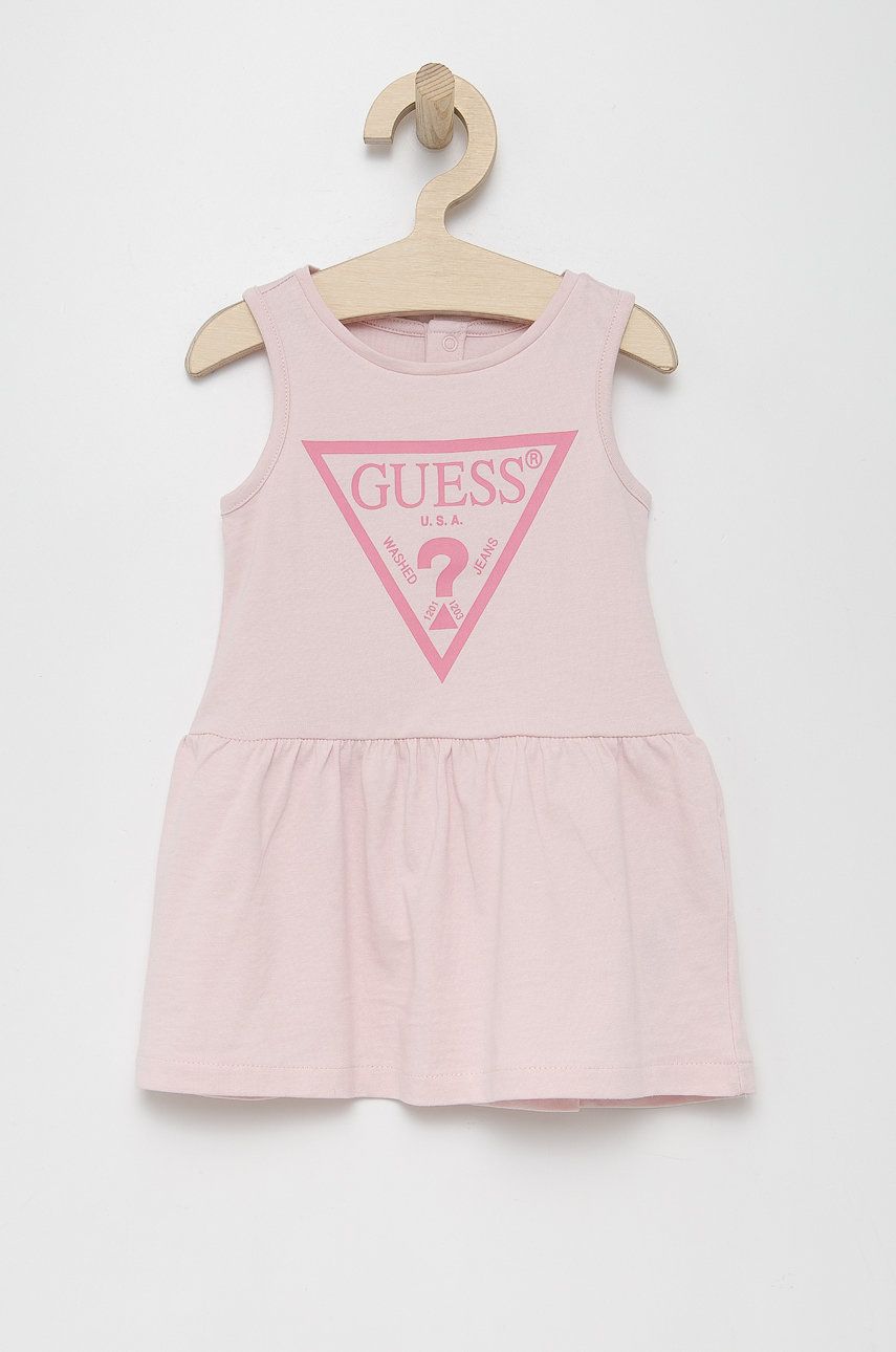 Dětské bavlněné šaty Guess růžová barva, mini, áčková - růžová -  100% Bavlna
