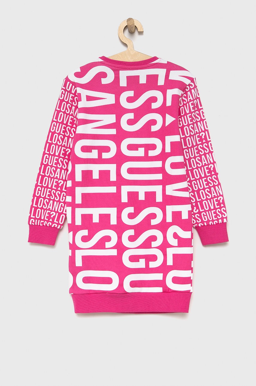 

Дитяча бавовняна сукня Guess колір рожевий mini пряма