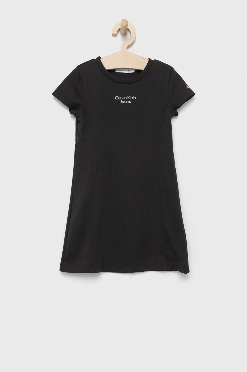 

Детска рокля Calvin Klein Jeans в черно къс модел разкроен модел, Черен