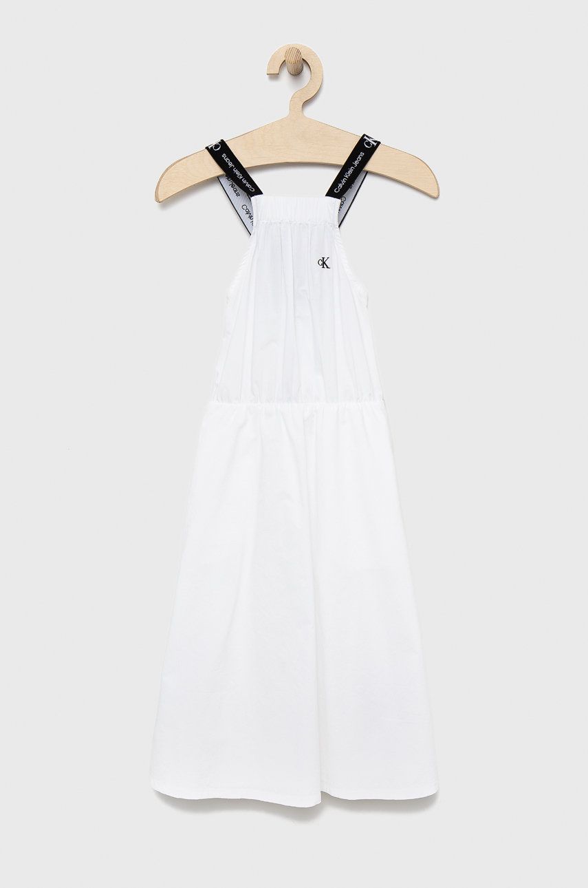 Calvin Klein Jeans sukienka bawełniana dziecięca kolor biały mini rozkloszowana