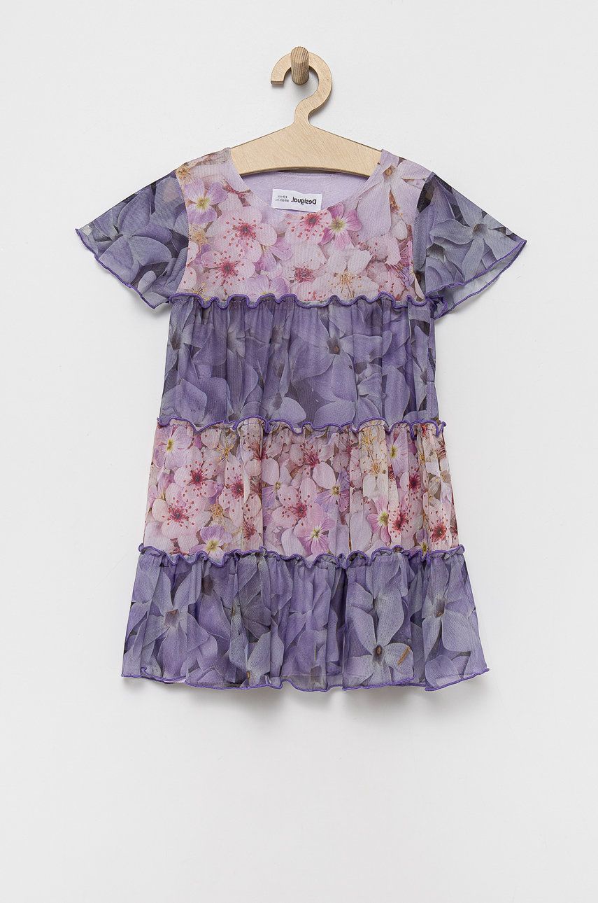 Desigual rochie fete culoarea violet, mini, evazati