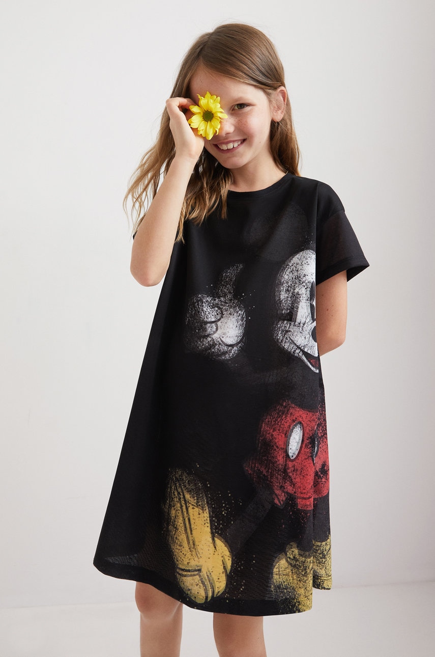 Desigual rochie din bumbac pentru copii culoarea negru, mini, oversize