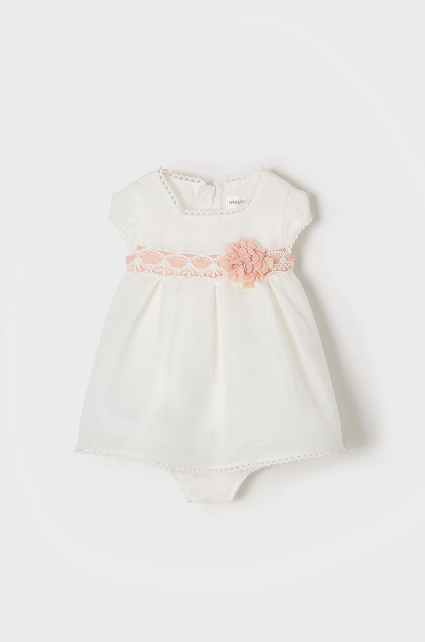 Mayoral Newborn sukienka lniana dziecięca kolor beżowy mini rozkloszowana