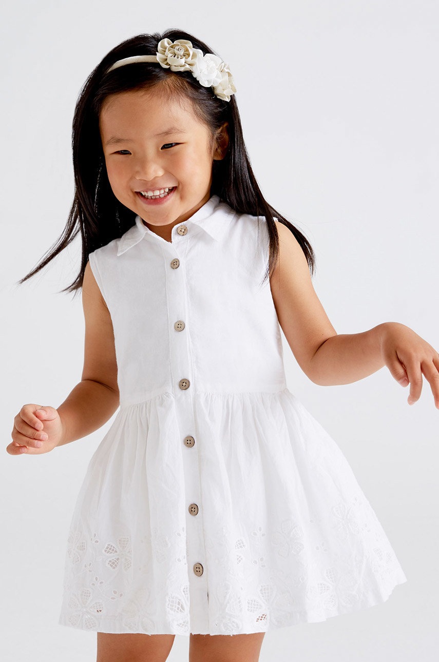 

Детска памучна рокля Mayoral в бежово къс модел разкроен модел, Бежов