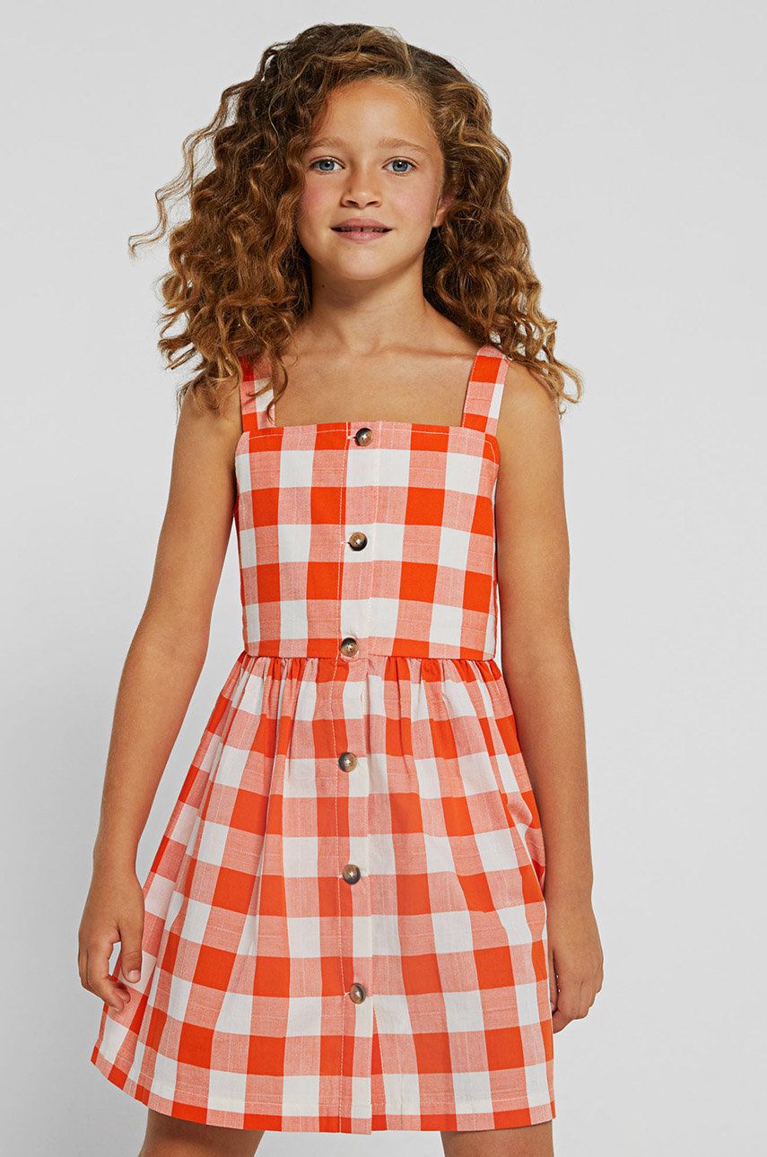 Dětské bavlněné šaty Mayoral oranžová barva, mini, áčková - oranžová -  Podšívka: 35% Bavlna