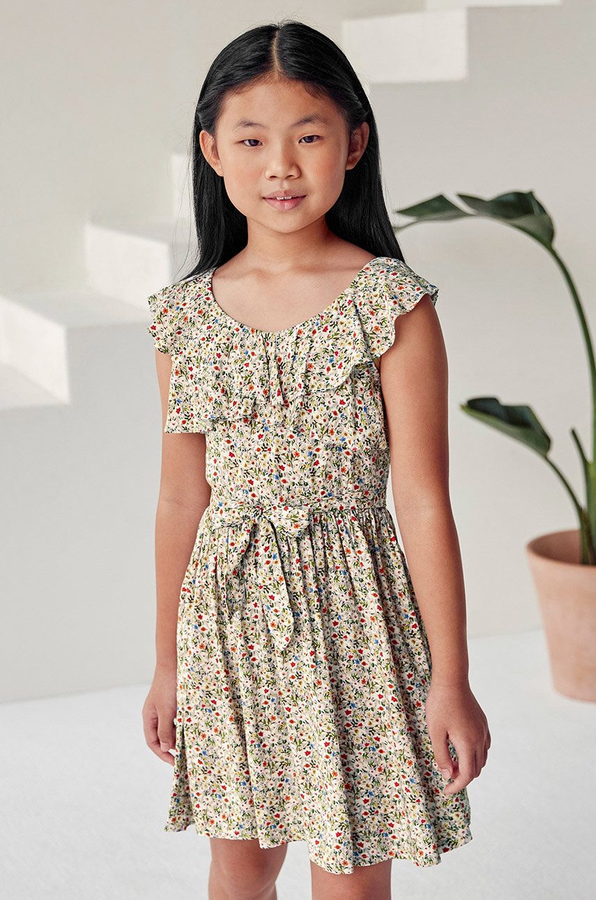 Dívčí šaty Mayoral zelená barva, mini, áčková - zelená -  100% Viskóza