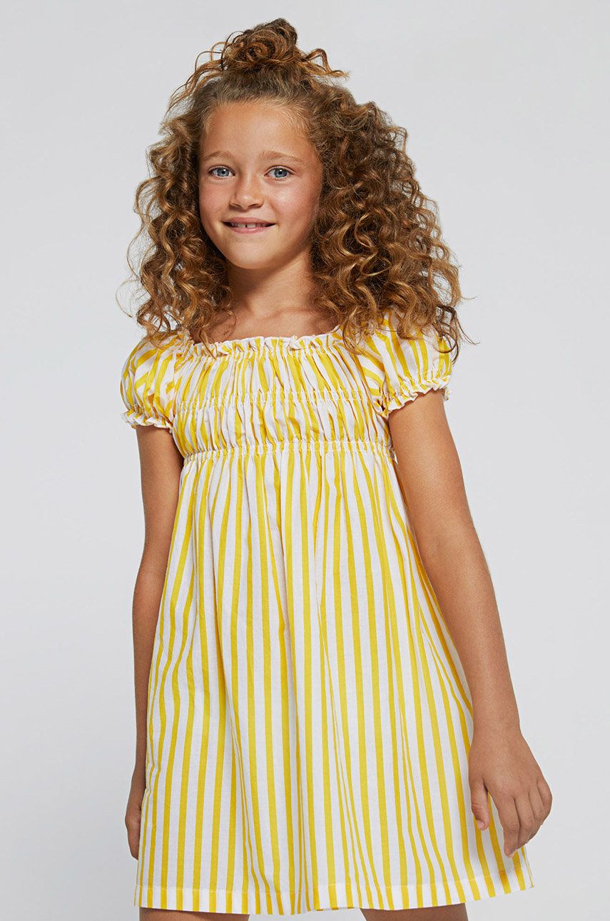 Mayoral sukienka bawełniana dziecięca kolor żółty mini rozkloszowana