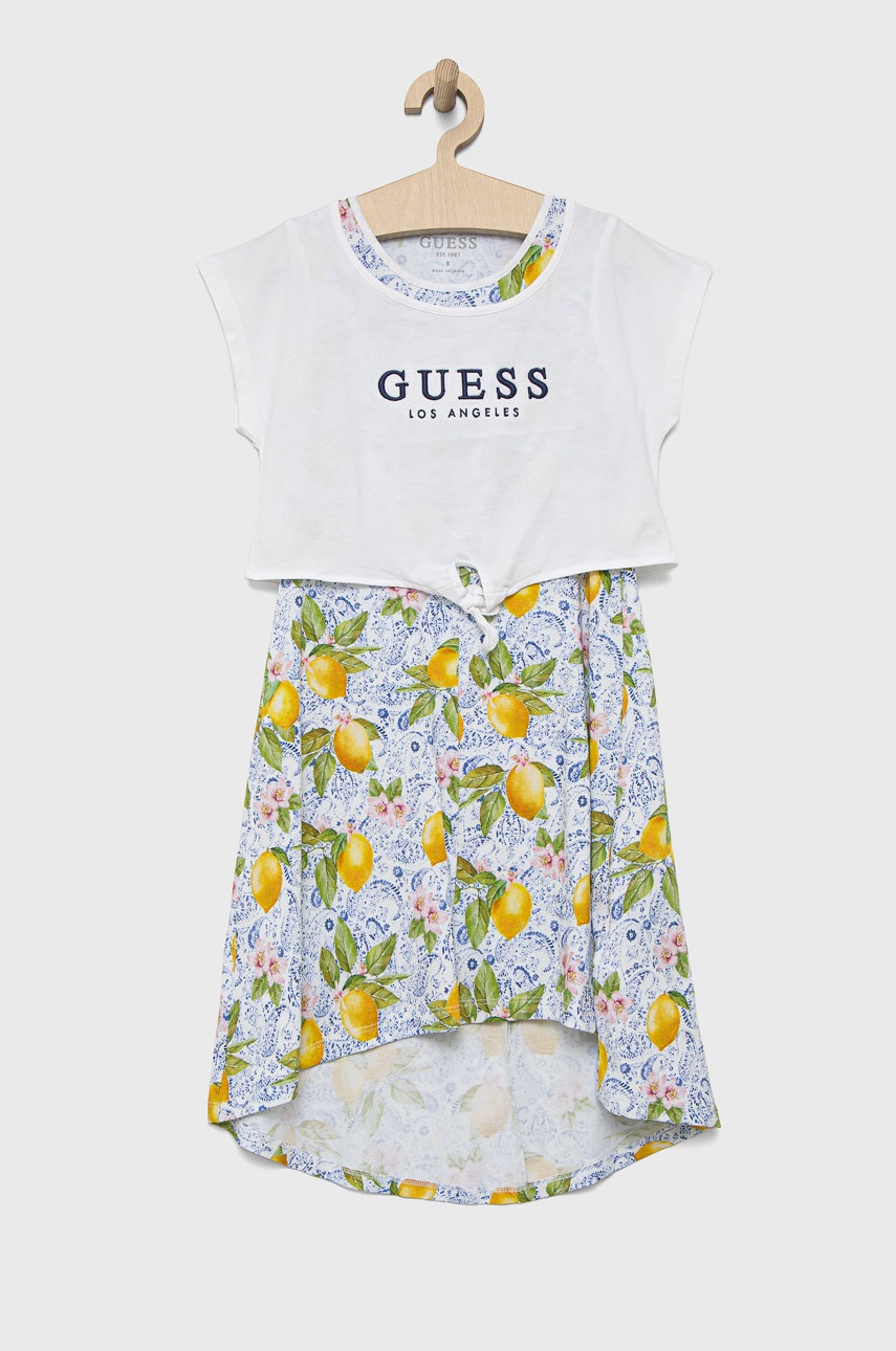 

Детское платье Guess цвет белый midi расклешённая