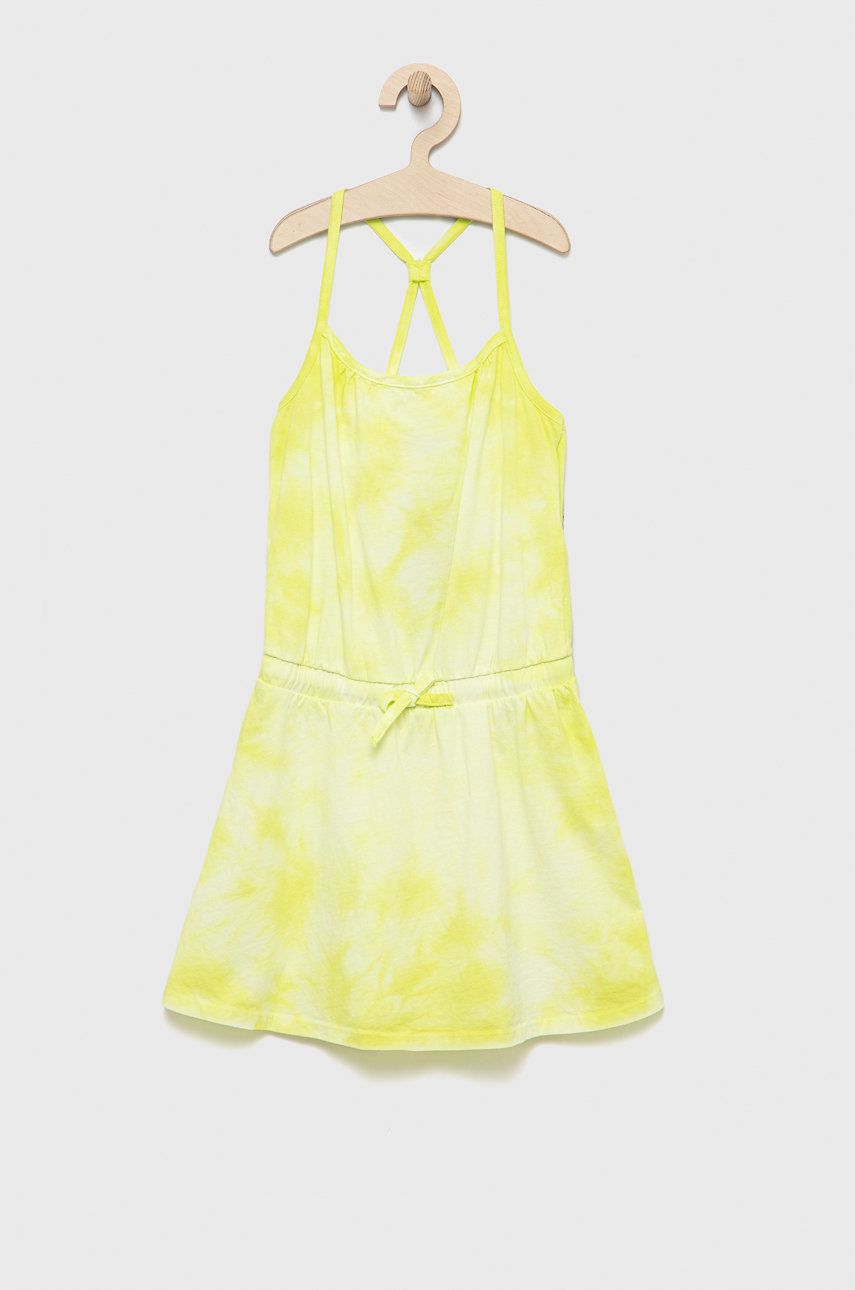 United Colors of Benetton rochie din bumbac pentru copii culoarea galben, midi, drept