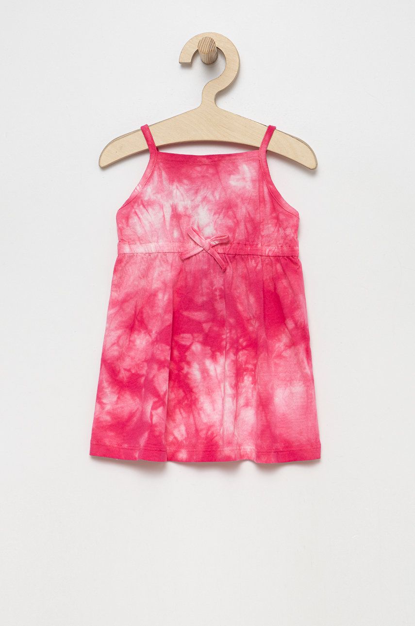 United Colors of Benetton rochie din bumbac pentru copii culoarea roz, midi, drept