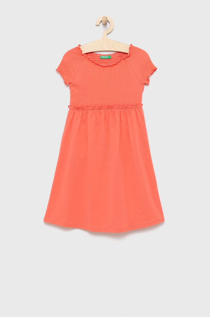 Dívčí šaty United Colors of Benetton růžová barva, midi - růžová -  Hlavní materiál: 94% Bavlna