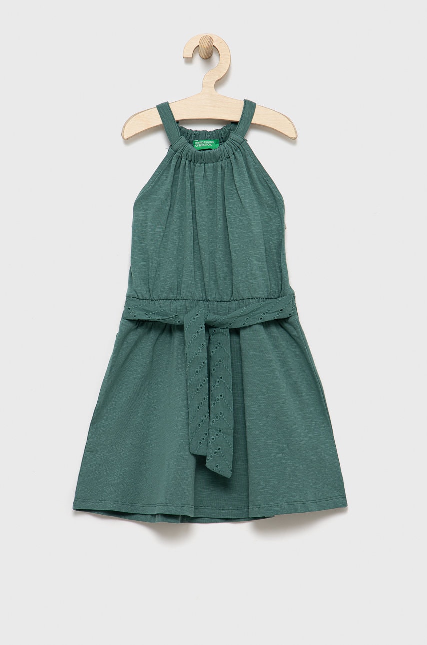 United Colors Of Benetton rochie fete culoarea verde, midi, evazati
