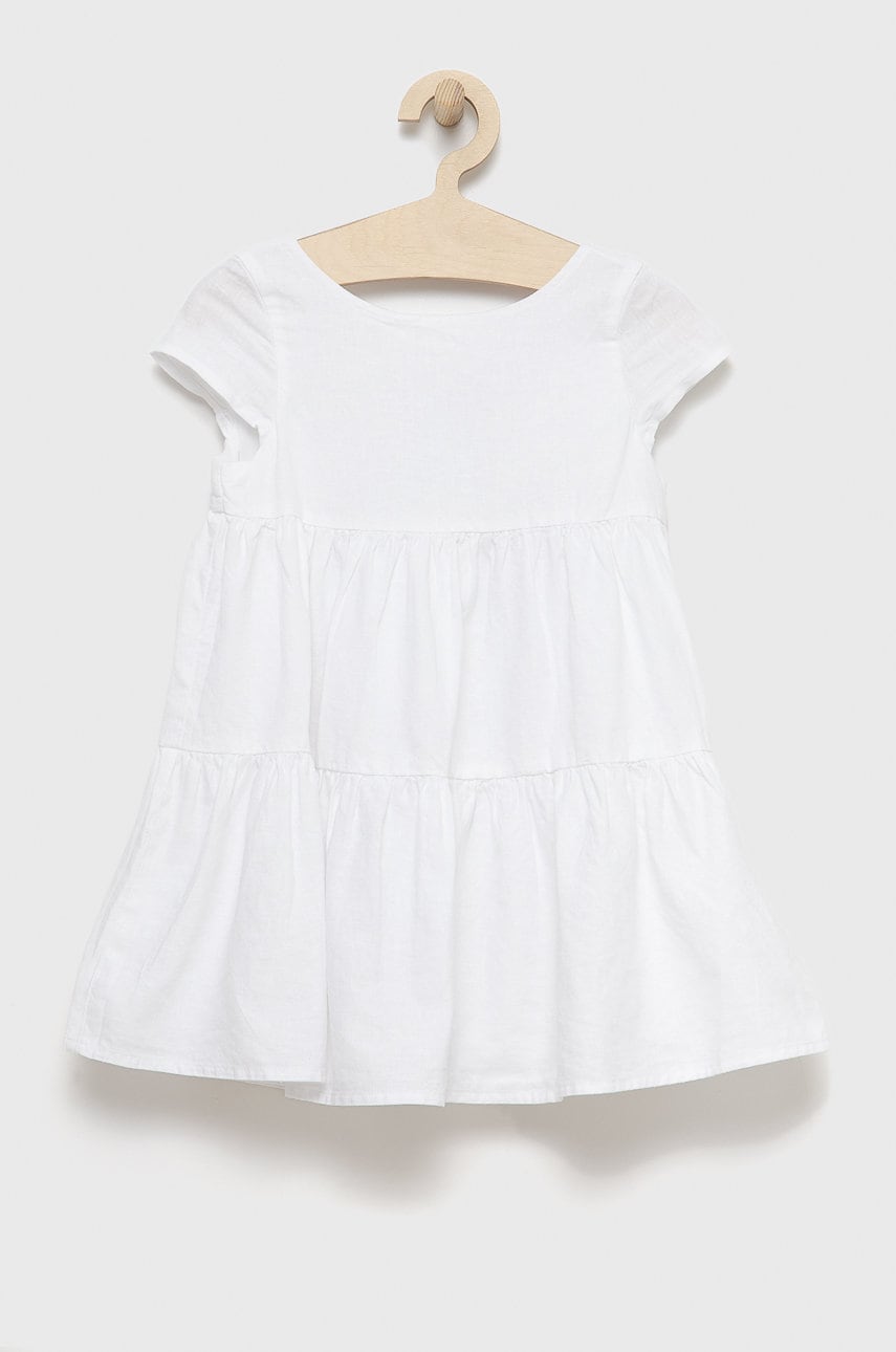 United Colors Of Benetton rochie din in pentru copii culoarea alb, midi, evazati