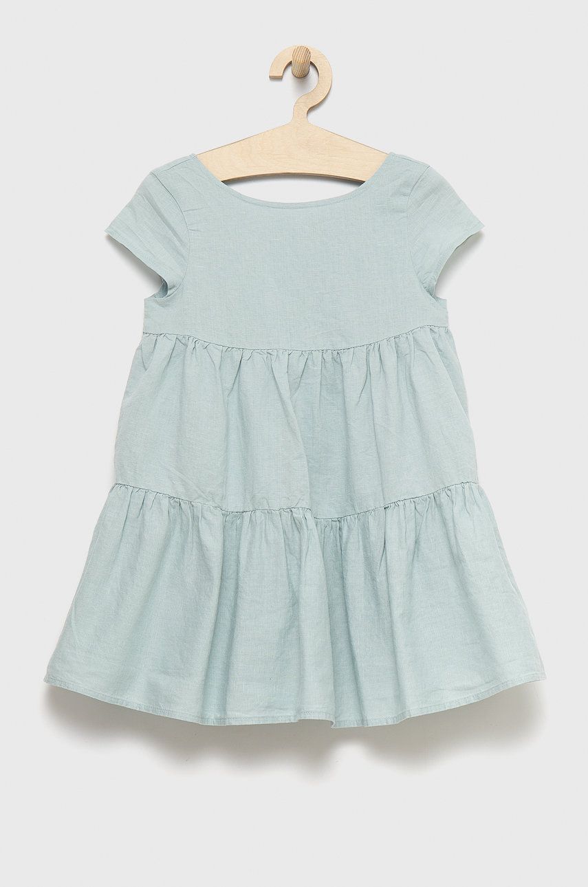 Dětské lněné šaty United Colors of Benetton midi - modrá -  Podšívka: 100% Bavlna Hlavní m
