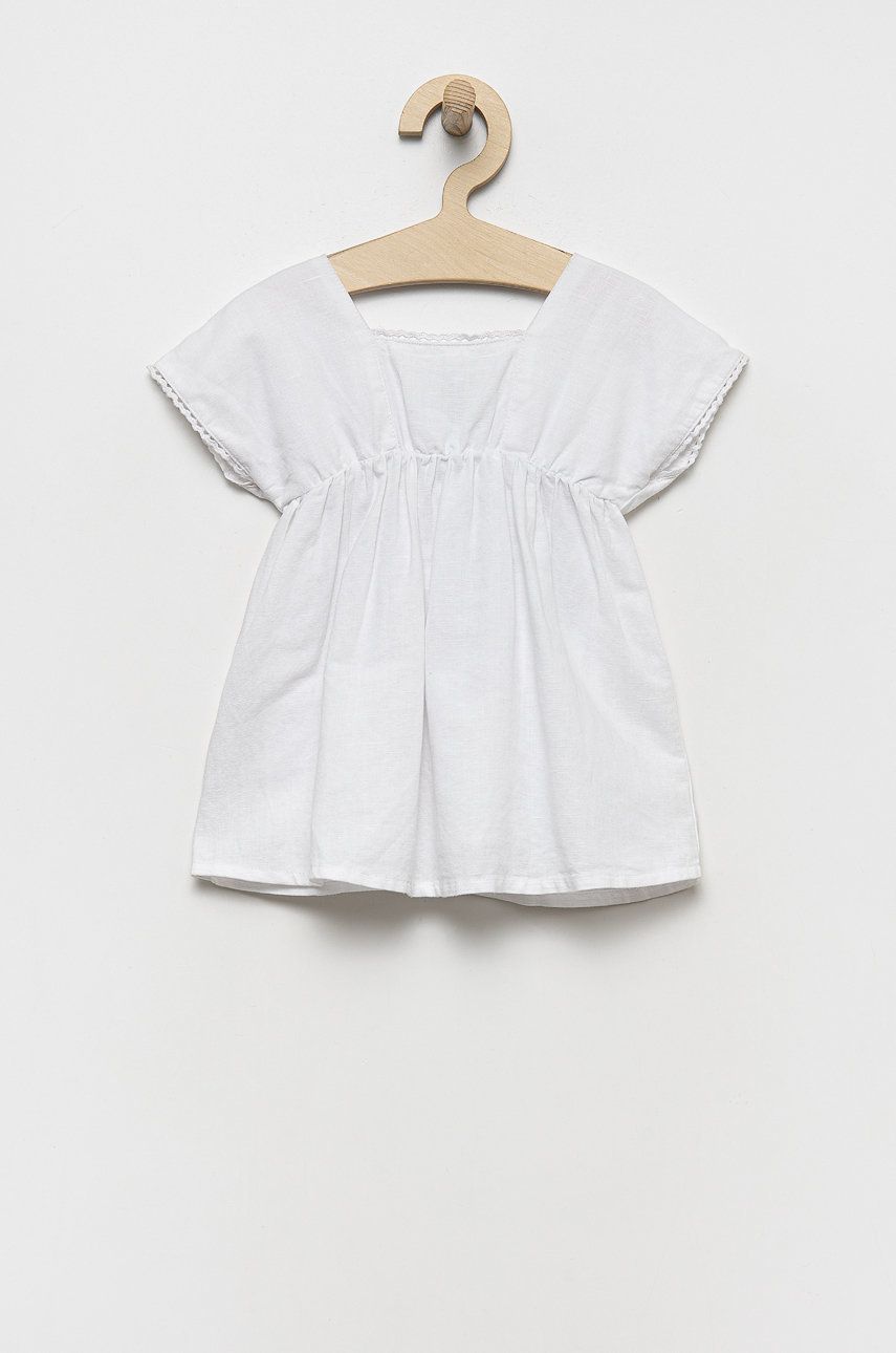 Dětské lněné šaty United Colors of Benetton bílá barva, mini - bílá -  55% Len