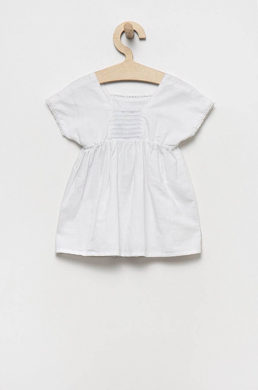 

Детское льняное платье United Colors of Benetton цвет белый mini расклешённая