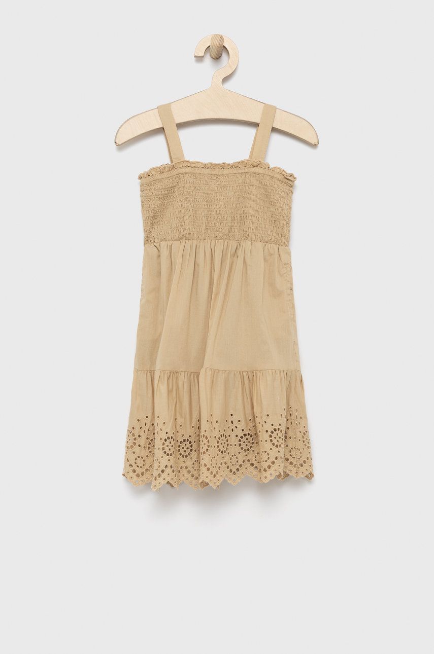 GAP rochie din bumbac pentru copii culoarea bej, midi, evazati