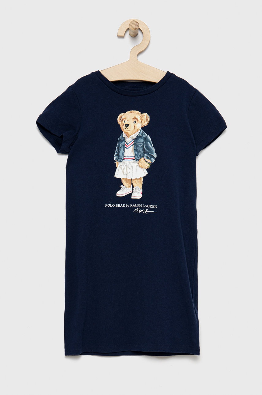 

Детска памучна рокля Polo Ralph Lauren в тъмносиньо къс модел със стандартна кройка, Тъмносин
