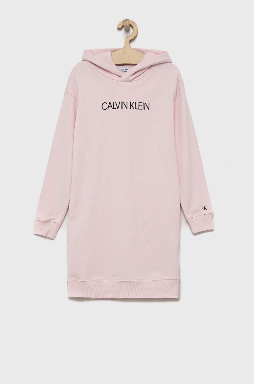 

Детска рокля Calvin Klein Jeans в розово среднодълъг модел със стандартна кройка, Розов