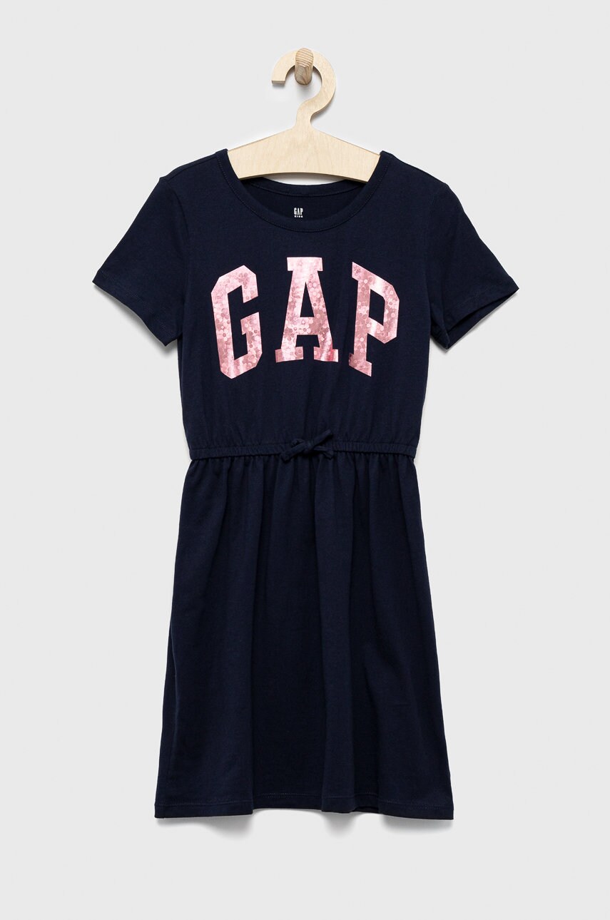 Gap rochie din bumbac pentru copii culoarea albastru marin, mini, evazati