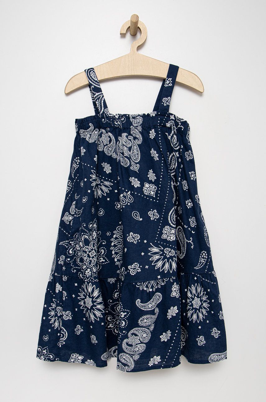 GAP rochie din in pentru copii culoarea albastru marin, midi, evazati