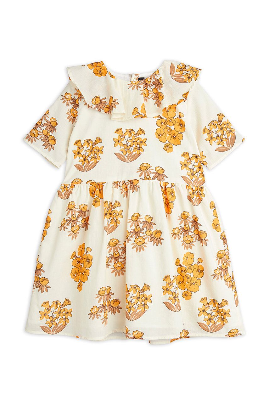 Levně Dětské bavlněné šaty Mini Rodini béžová barva, mini, áčková