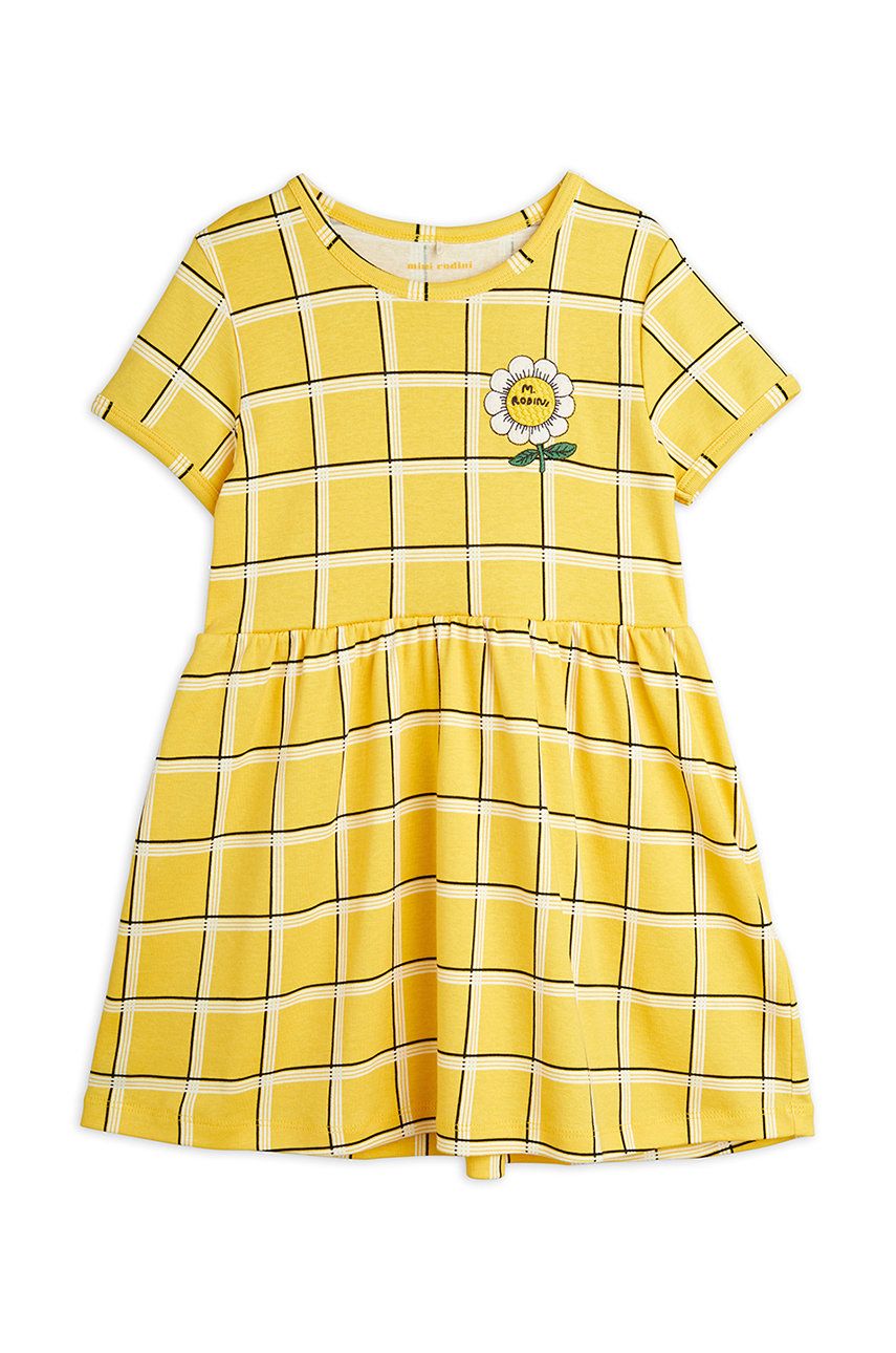 Mini Rodini rochie din bumbac pentru copii culoarea galben, mini, evazati