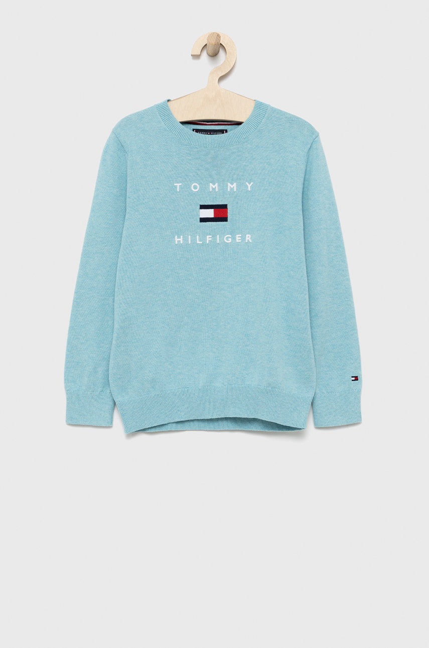 

Детски памучен пуловер Tommy Hilfiger от лека материя, Син