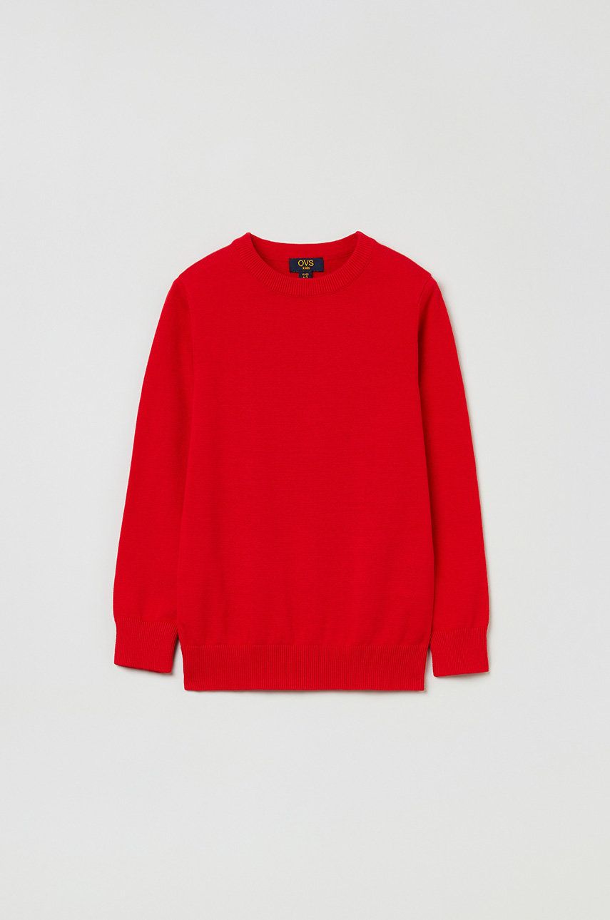 OVS sweter bawełniany dziecięcy kolor czerwony lekki